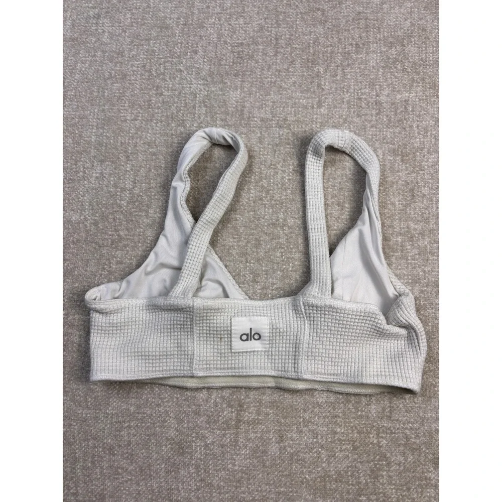Alo Yoga Waffle Knit Sports Bra Off White Gray RN 87370 Size M